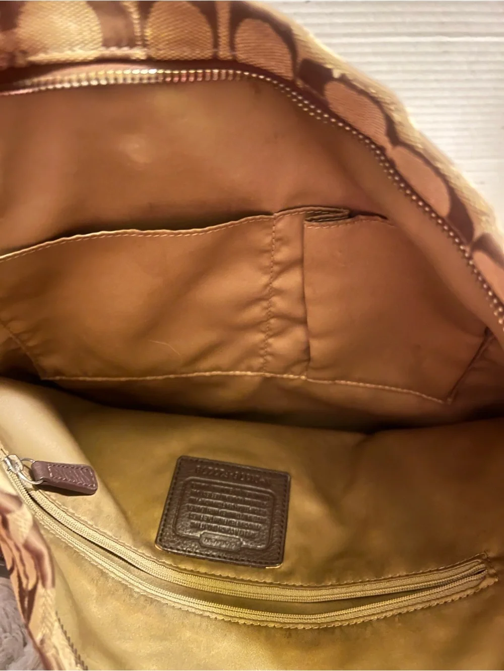 Coach Park Monogrammed Signature Canvas Hobo in Khaki and Brown with Orange Tag - Picture 13 of 14